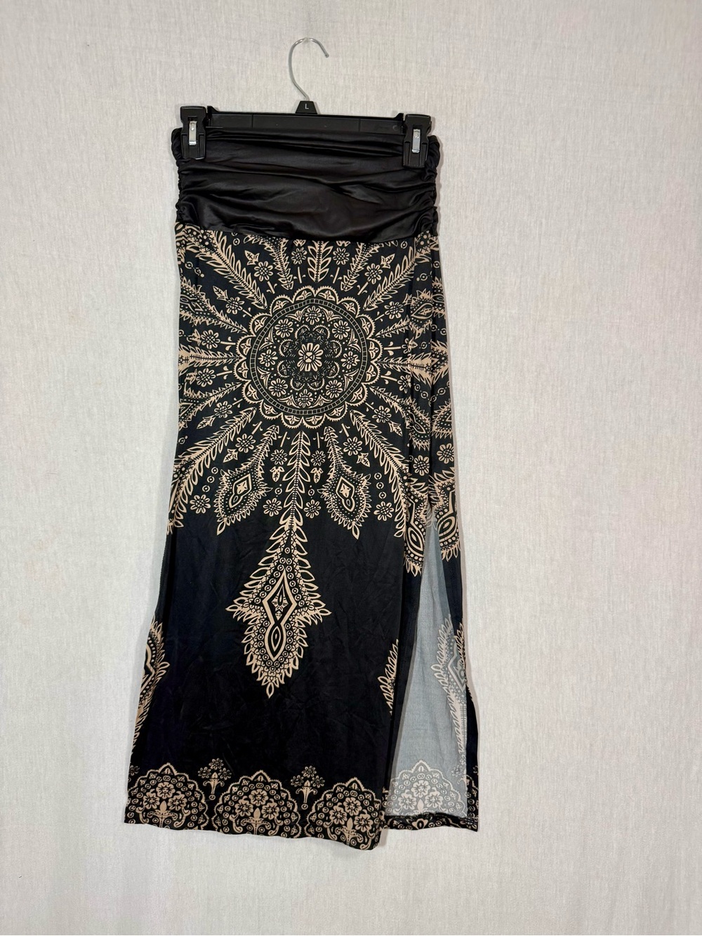 Venus xs Black with tan mandala midi Skirt or coverup with double side slit